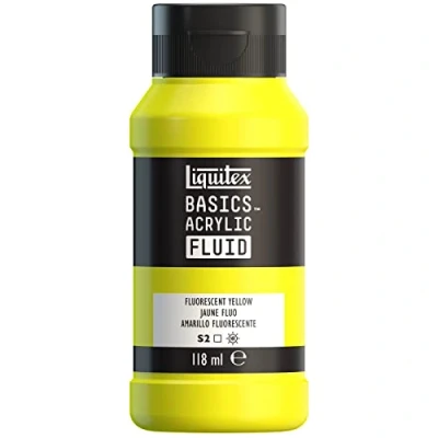 Afbeelding van Liquitex 8870422 Basics Fluid acrylverf met vloeiende consistentie, sneldrogend, lichtecht, waterbestendig, op waterbasis, 118 ml fles geel fluo