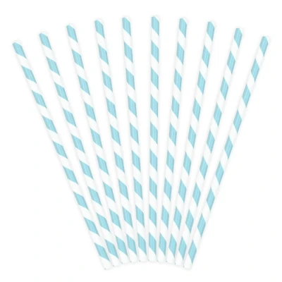 Afbeelding van Gestreepte rietjes van papier mintgroen/wit 10 stuks