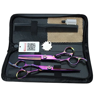 Afbeelding van 6 inch paarse kapper linkerhand schaar haar gesneden Japan hoge hardheid 440c verdunning en snoeien gereedschap (6 inches, 2 stuks)