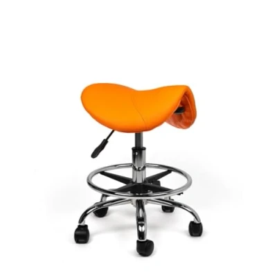 Afbeelding van zadelkruk Antaris Oranje Laag met Voetring Zithoogte 40/58cm kruk op wielen krukje werkkruk bureaukruk kapperskruk verstelbaar draaikruk tabouret rugleuning tot 160kg