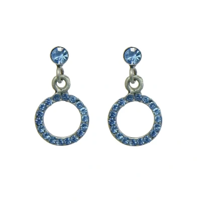 Afbeelding van Behave Oorstekers Dames met cirkelvormig hangertje van blauwe crystal steentjes