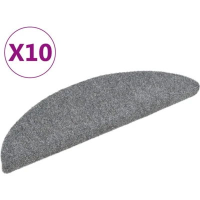 Afbeelding van vidaXL Trapmatten zelfklevend 10 st 56x17x3 cm naaldvilt lichtgrijs