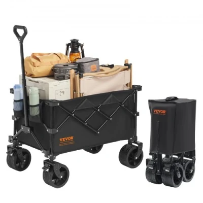 Afbeelding van VEVOR 150 l strand terreinwielen, zware vouwwagen, max. 120 kg, met bekerhouders, sportwagen voor kamperen, winkelen, tuin, zwart, groot