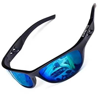 Afbeelding van Zillerate Sportzonnebril voor dames en heren, gepolariseerd, vissen, autorijden, hardlopen, fietsen, zeilen, skiën, golf, UV400 bescherming, veiligheidslenzen, wrap around ontwerp, ijsblauw