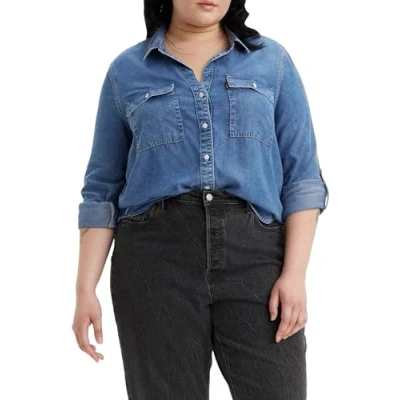 Afbeelding van Levi&#039;s Plus PL Doreen Utility Overhemdblouse, Dames, Maat: 54/56, In patches