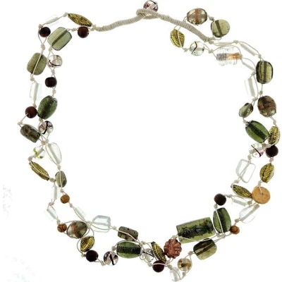 Afbeelding van Behave Lange zwart bruine ketting met glas en keramieke kralen