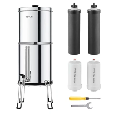 Afbeelding van VEVOR zwaartekracht waterfiltersysteem waterfilter 7+7,5L roestvrij staal 4 filters