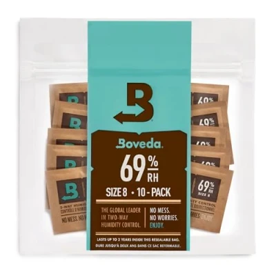 Afbeelding van Boveda voor sigaren/tabak 69% RV 2 way vochtregeling Maat 8 gebruik bij tot 5 sigaren Gepatenteerde technologie humidors Hersluitbare zak met 10 stuks