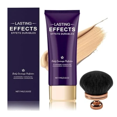 Afbeelding van Beauty body coverage perfector met kwast, 2 in 1 camouflage en verlichting, teint voor het hele lichaam, crème perfector, langdurig glanzend (ivoor)