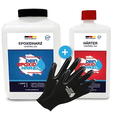 Afbeelding van Epoxyhars met verharder, GVK set van 2,25 kg, giethars professionele kwaliteit, helder en reukloos, geschikt voor hout, inclusief beschermende handschoenen