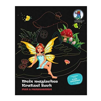 Afbeelding van Ursus 24530001F Mijn magische krassenboek feeën &amp; prinsessen, kras afbeeldingen, ca. 21 x 26 cm groot, met leuke kleureffecten en 12 mandala&#039;s om in te kleuren, inclusief houten stick, kleurrijk