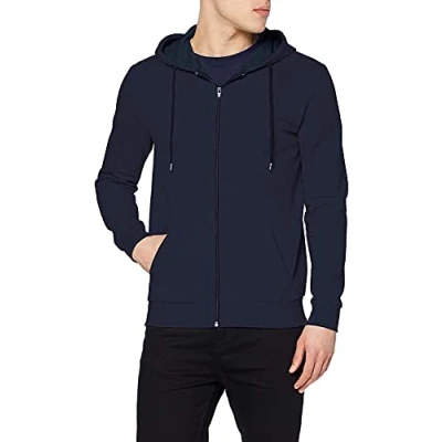 Afbeelding van FM London, Capuchontrui voor heren met ritssluiting, ideaal vrijetijds en sportkleding, fleecevoering geurbeschermingstechnologie, zacht, comfortabel, duurzaam., blauw (navy 12), XXL