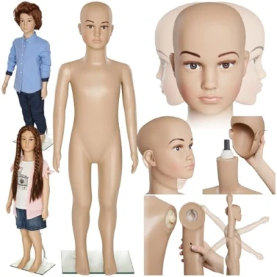 Afbeelding van tectake® etalagepop, draaibare en beweegbare pop, levensgroot, figuren met hoofd, mannequin, paspop, kledingpop, opstellingsfiguren, kind