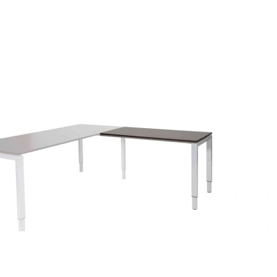 Afbeelding van Domino aanbouwtafel, hoogte instelbaar (62 85cm) met 120x60cm &#039;zwevend&#039; logan eiken 25mm blad en aluminium (RAL9006) N poot frame