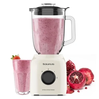 Afbeelding van Taurus Blender Optima Vintage MAX 1500W 21.500 tpm Glazen Kan 1,8L Roestvrijstalen Messen IJscrushfunctie 2 Snelheden + Turbo Veilig Design