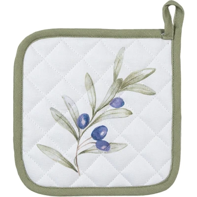 Afbeelding van Clayre &amp; Eef Pannenlap 20x20 cm Wit Katoen Olijven