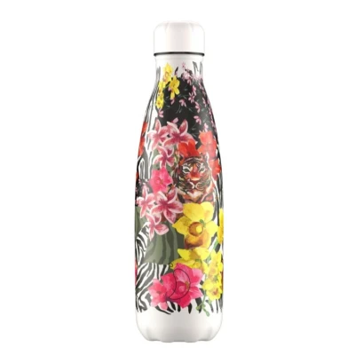 Afbeelding van Thermosfles Wit Hibiscus Tigers 500 Ml RVS Chilly&#039;s Tropical Edition 7 X 26,5 Cm
