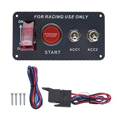 Afbeelding van CT CARID Paneel contactschakelaar 12V, startknop racewagenmotor, schakelpaneel koolstofvezel, LED tuimelschakelaars voor raceauto, RV vrachtwagen (4Gang)