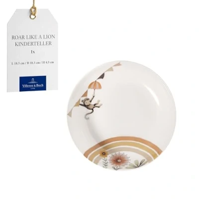 Afbeelding van Villeroy &amp; Boch Boho Kids &quot;Roar Like A Lion&quot; Kinderbord Diep, Diep Bord Voor Kinderen, Porseleinen Bord, Soepbord, Pastabord, 18,5 Cm Ø, Vaatwasserbestendig, Magnetronbestendig, Meerkleurig