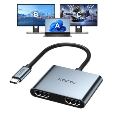 Afbeelding van USB C to Dual HDMI Adapter 4K@60Hz, KOZYC Splitter Extended Display [MST Mode (Extended displays) Only for Win OS]