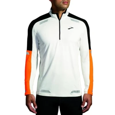 Afbeelding van Brooks RUN Visible 1/2 ZIP 2.0 Longsleeve, Heren, Maat: 52/54, Ecru fluoro flash black