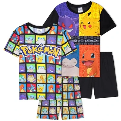 Afbeelding van Get Trend PJs 2 pack pyjama set korte mouwen kinderen tieners lounge sets nachtkleding zachte comfortabele jongens geschenken, Multi Pokemon, 11 12 jaar