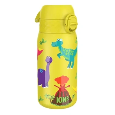 Afbeelding van ION8 Geïsoleerde Stalen Waterfles, 320 ml/11 oz, Lekvrij, Makkelijk te Openen, Veilige Sluiting, Vaatwasserbestendig, Draaghandvat, Hygiënische Flip Cover, Reliëfprint, Ontwerp Dinosaurussen Drinkfles