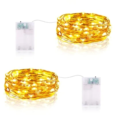 Afbeelding van Led lichtsnoer op batterijen, 2 x 20 micro leds, werkt met timer, voor bruiloft, kamer, tuin, kerstdecoratie (warmwit, stuks)