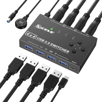 Afbeelding van USB 3.0 Switch, 4 Poort Switch Selector Deling apparaten, muis, toetsenbord, scanner, printer, pc compatibel Met Mac/Windows/Linux. bekabelde afstandsbediening en kabel