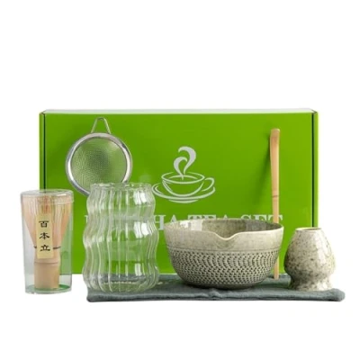 Afbeelding van BAMFY 7 Stuks Matcha Garde Set, Schaal, Helder Glas, Theeschep, Zifter, Houder, Theedoek Japans Theeservies Kit Maken