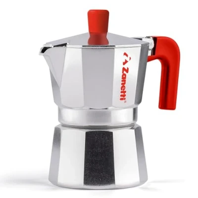 Afbeelding van Zanetti, Mama Red Edition, espresso apparaat van aluminium, koffiezetapparaat voor een halve kopje, espressokoker met anti druppelsysteem, siliconen afdichting, ergonomische handgreep, kleur rood
