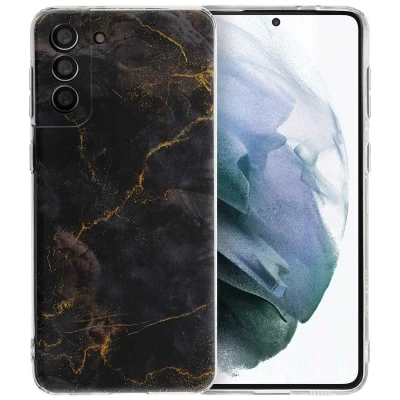 Afbeelding van Samsung Galaxy S21 Plus Hoesje Siliconen en TPU (zacht) iMoshion Softcase/Backcover Black Marble Telefoonhoesje