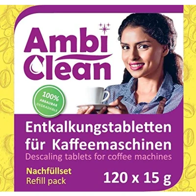 Afbeelding van AmbiClean Ontkalkingstabletten voor koffiezetapparaten, Made in Germany, koffiemachines Jura, Siemens, Delonghi, Krups, Melitta en nog veel meer. Reiniging ontkalking (120 tabletten