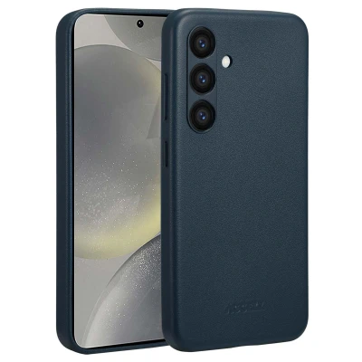 Afbeelding van Samsung Galaxy S24 MagSafe Hoesje Echt leder Accezz Backcover Donkerblauw Telefoonhoesje