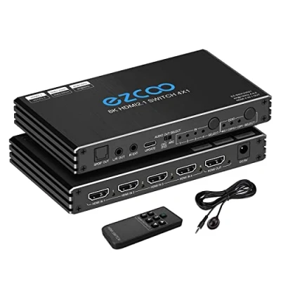 Afbeelding van 4K 120Hz HDMI 2.1 Schakelaar 4x1 Audio Extractor VRR ALLM HDCP2.3 ARC HDR10+CEC Optische SPDIF en 3.5mm AUX Out,HDMI Auto Switch 4 IN 1OUT IR Afstandsbediening D olby Digitale EDID voor PS5 XBOX