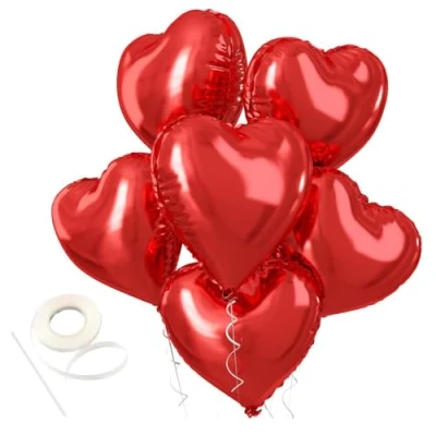 Afbeelding van Happium 6 stuks rood hart ballonnen folie voor Valentijnsdag, 18 inch rode liefde vorm ballonnen, helium verloving bruiloft jubileum verjaardagsfeestje