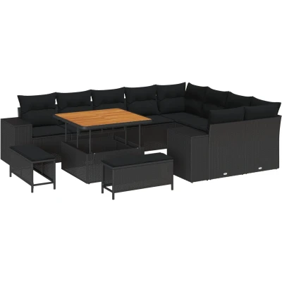 Afbeelding van vidaXL 12 delige Tuin Sofa Set met Kussens Zwart Poly Rieten Acacia