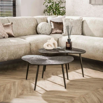 Afbeelding van Fraaai Daisy salontafel Metaal leaf set van 2 brons donkerbruin