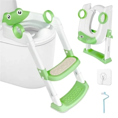 Afbeelding van KIMIGO toiletbril voor kinderen,toiletladder kinderen,kindertoiletbril,toiletbril peuters met trap,toilet kinderen gevoerde zitting,verstelbare toilettrainer