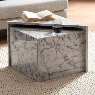 Afbeelding van Sky Style Monobloc HG Wit Salontafel Set Marmerlook