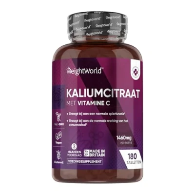 Afbeelding van WeightWorld Kalium citraat met vitamine C 1460 mg 180 tabletten voor 3 maanden