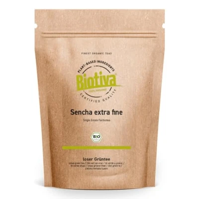 Afbeelding van Biotiva Sencha Groene Thee Biologisch 1000g Top 1kg topprijs Mild, licht grasachtig, maar toch subtiel wrang en bloemig Fairbiotea certificaat Gebotteld gecontroleerd in Duitsland (DE ÖKO 005)