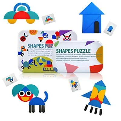 Afbeelding van LEADSTAR Puzzel van hout, speelgoed voor kinderen, 2, 3, 4, 5 jaar, tangrams houten blokken, puzzels, 36 stuks, Montessori speelgoed, educatieve spelletjes modelblokken