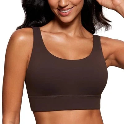 Afbeelding van CRZ Yoga Butterluxe Womens U Back Sport BH met Scoop Neck Gewatteerde Low Impact Bra Workout Crop Top Ingebouwde Hot Fudge Bruin XL