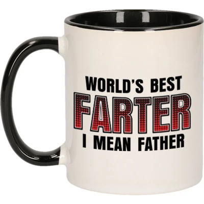 Afbeelding van Bellatio Decorations vaderdag Cadeau mok zwart/wit 300 ml worlds best farter mokken feest