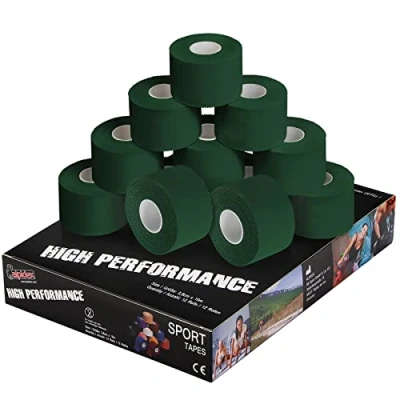 Afbeelding van ALPIDEX 12 Stuk Sport Tape Set 3,8 cm x 10 m Zinc Oxid Veel Kleuren Vingertape Gewrichtsbandage Huidvriendelijk Handbal Voetbal Volleybal, Kleur:Groen