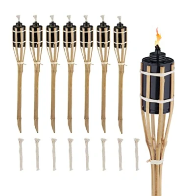Afbeelding van Relaxdays tuinfakkels set van 8 bamboe fakkels voor buiten 50 cm oliefakkels tuin