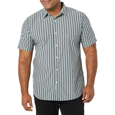Afbeelding van Amazon Essentials Heren Slim Fit Poplin Shirt met korte mouwen, marineblauw gestreept, X Large