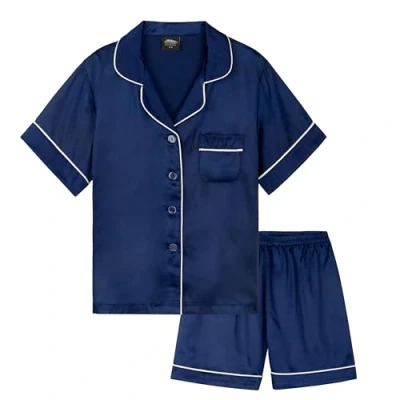 Afbeelding van CityComfort Satijnen zomerpyjama voor meisjes, kinderen en tieners van 7 tot 16 jaar, 2 delige set, korte pyjama Donkerblauw, 11 12 Jaren