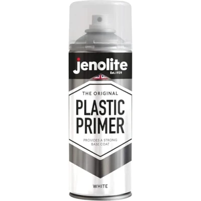 Afbeelding van JENOLITE kunststof Primer Spuitbus WIT Premium kwaliteit duurzame kunststofprimer Ideaal voor tuinmeubelen, plantenbakken en andere harde kunststoffen 400 ml